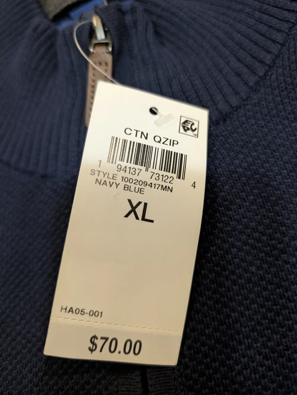 NWT Club Room Men's L Navy Half-Zip Sweater